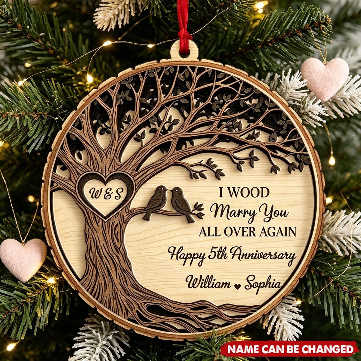 Personalized Anniversary Ornaments: Wooden Couple Souvenirs