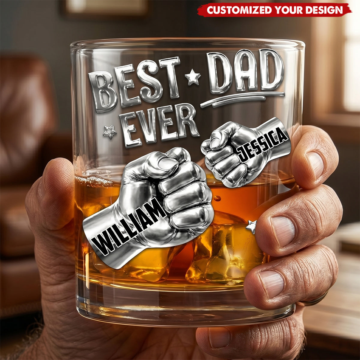 Best Dad Ever - Personalized Round Whiskey Glass