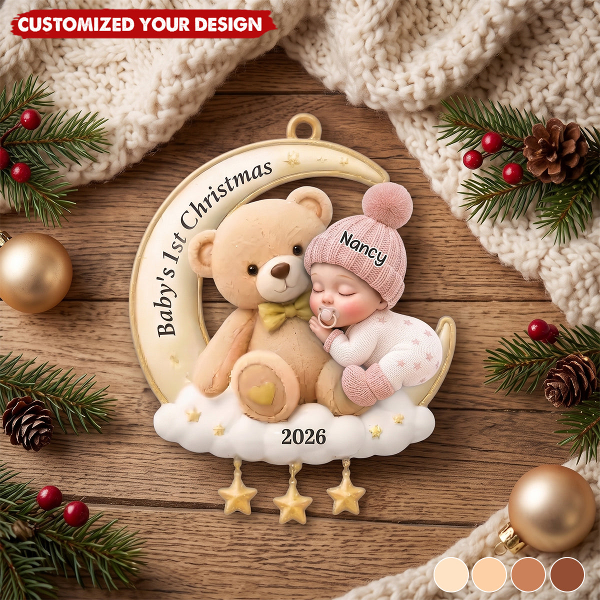 Custom First Christmas Acrylic Ornament - Personalized Christmas Baby Shower, Gender Reveal Gifts