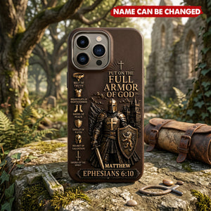 Put On The Full Amor Of God, Gift for Christians - Personalized Christian 3D Embossed Leather Phone Case