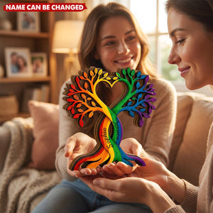 Personalized Pride Love Tree Wooden Block, LGBTQ Gift, Anniversary Keepsake