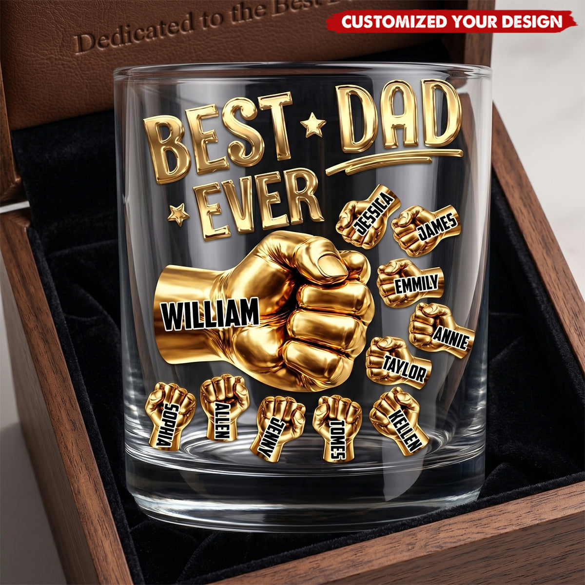 Best Dad Ever - Personalized Round Whiskey Glass