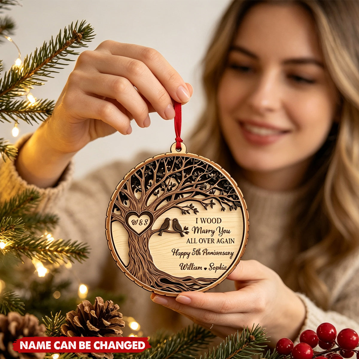 Personalized Anniversary Ornaments: Wooden Couple Souvenirs