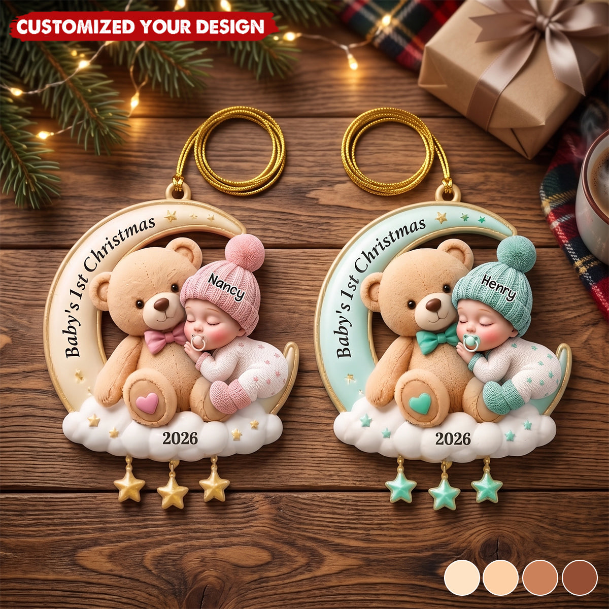 Custom First Christmas Acrylic Ornament - Personalized Christmas Baby Shower, Gender Reveal Gifts