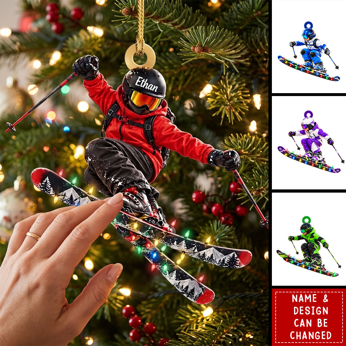 Personalized Skier Christmas Ornament, Custom Skiing Keepsake