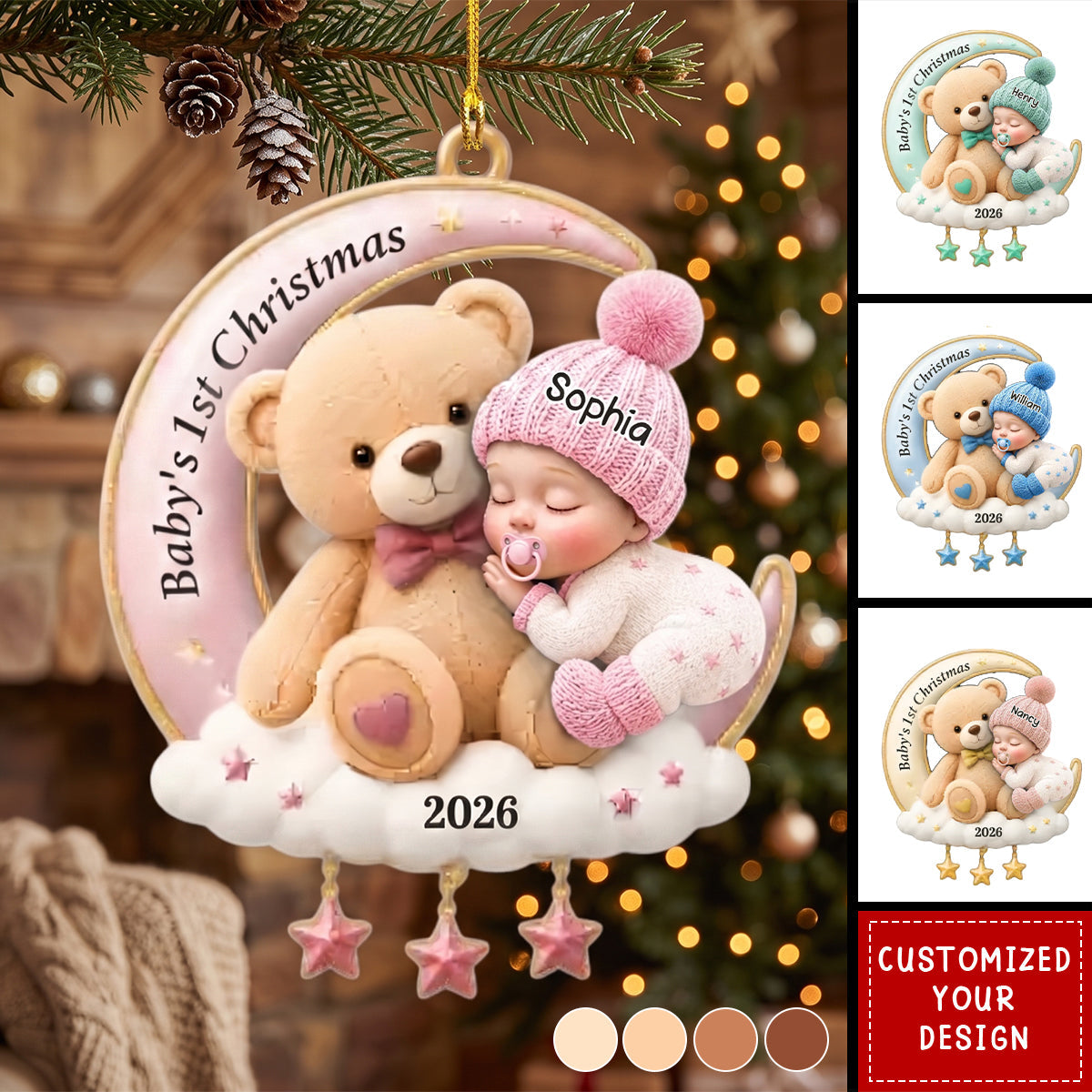 Custom First Christmas Acrylic Ornament - Personalized Christmas Baby Shower, Gender Reveal Gifts