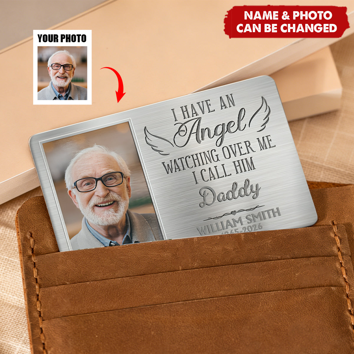 Custom photo I Have An Angel Watching Over Me - Personalized Wallet Card - Sympathy Gift For Family Members