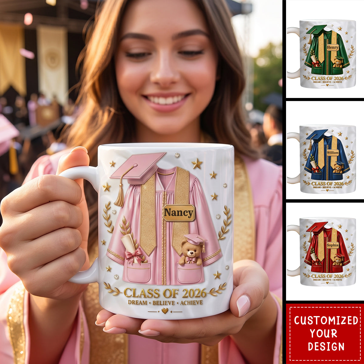 Custom 3D Inflated Effect Printed Mug - Personalized Graduation Gifts For Him, Her