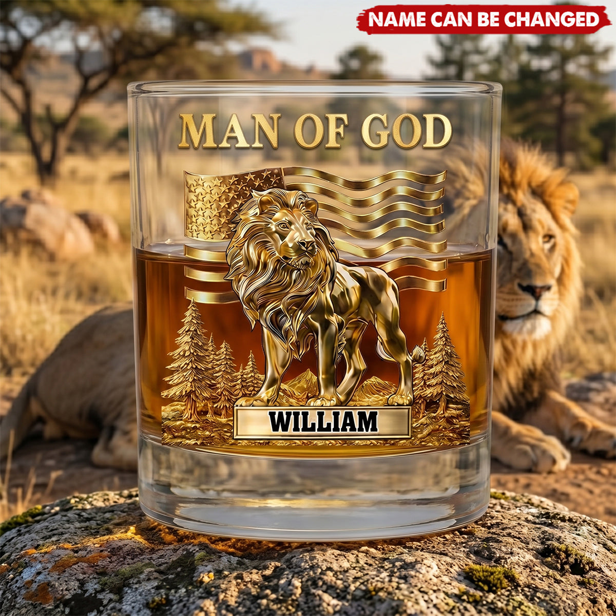 Custom Name Lion Man of God Whiskey for Men
