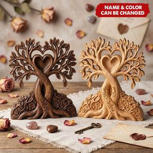 Personalized Wooden Tree of Love Plaque, Custom Couple Wooden Block, Rustic Tree Trunk Heart Sign