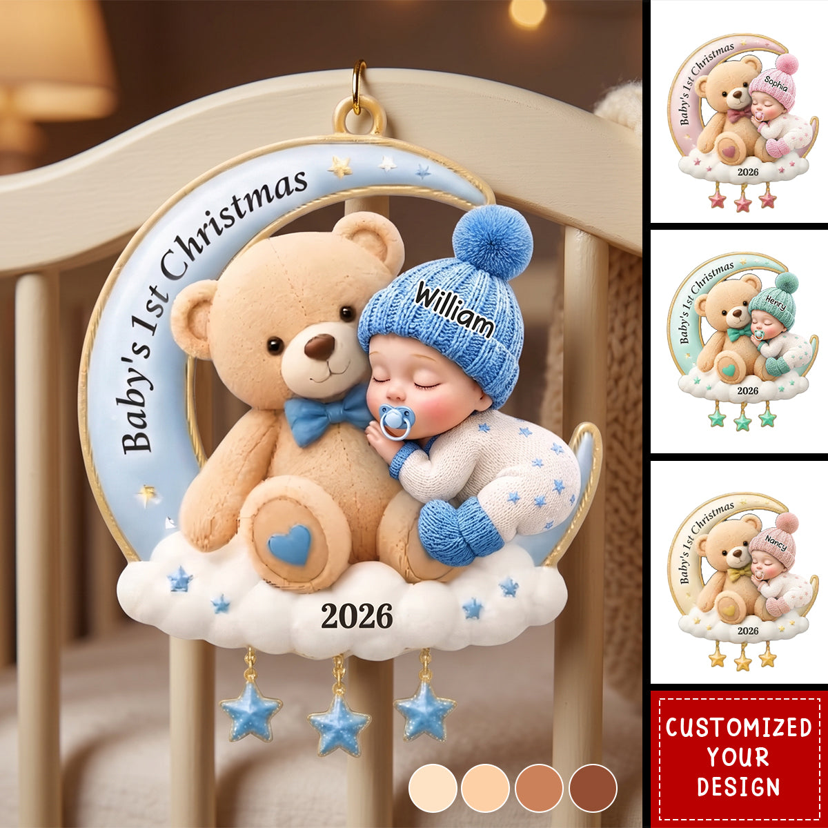 Custom First Christmas Acrylic Ornament - Personalized Christmas Baby Shower, Gender Reveal Gifts