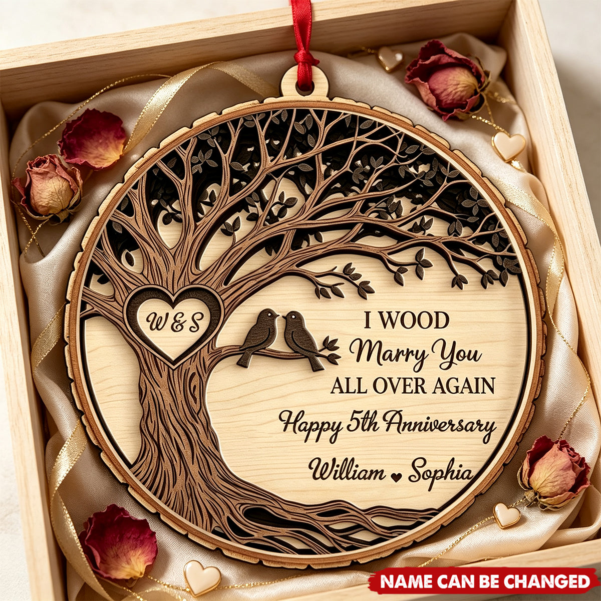 Personalized Anniversary Ornaments: Wooden Couple Souvenirs
