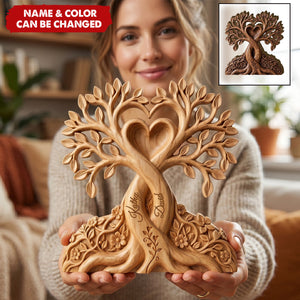 Personalized Wooden Tree of Love Plaque, Custom Couple Wooden Block, Rustic Tree Trunk Heart Sign