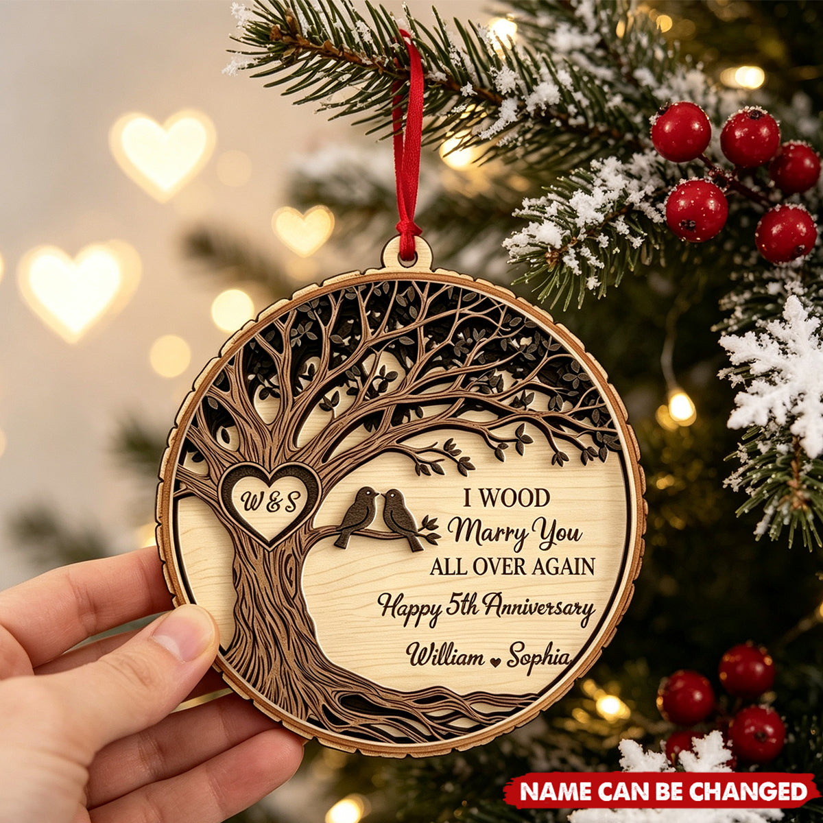Personalized Anniversary Ornaments: Wooden Couple Souvenirs