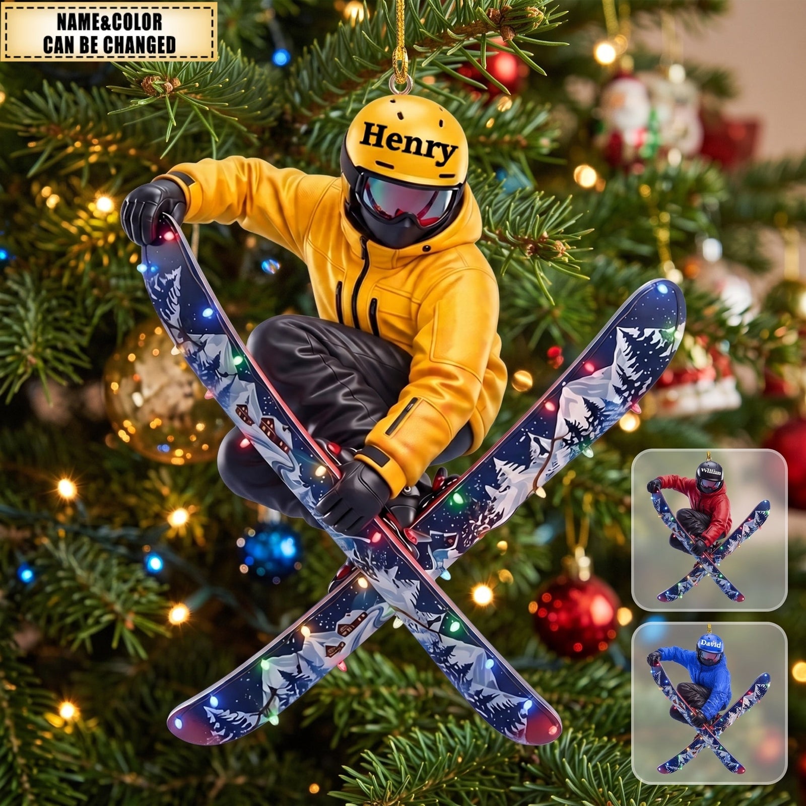 Personalized Skier Christmas Ornament, Custom Name Ski Keepsake