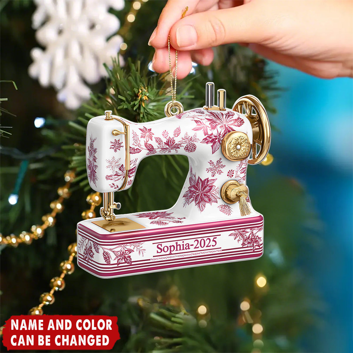 Sewing Machine Toile de Jouy - Personalized Christmas Acrylic Ornament