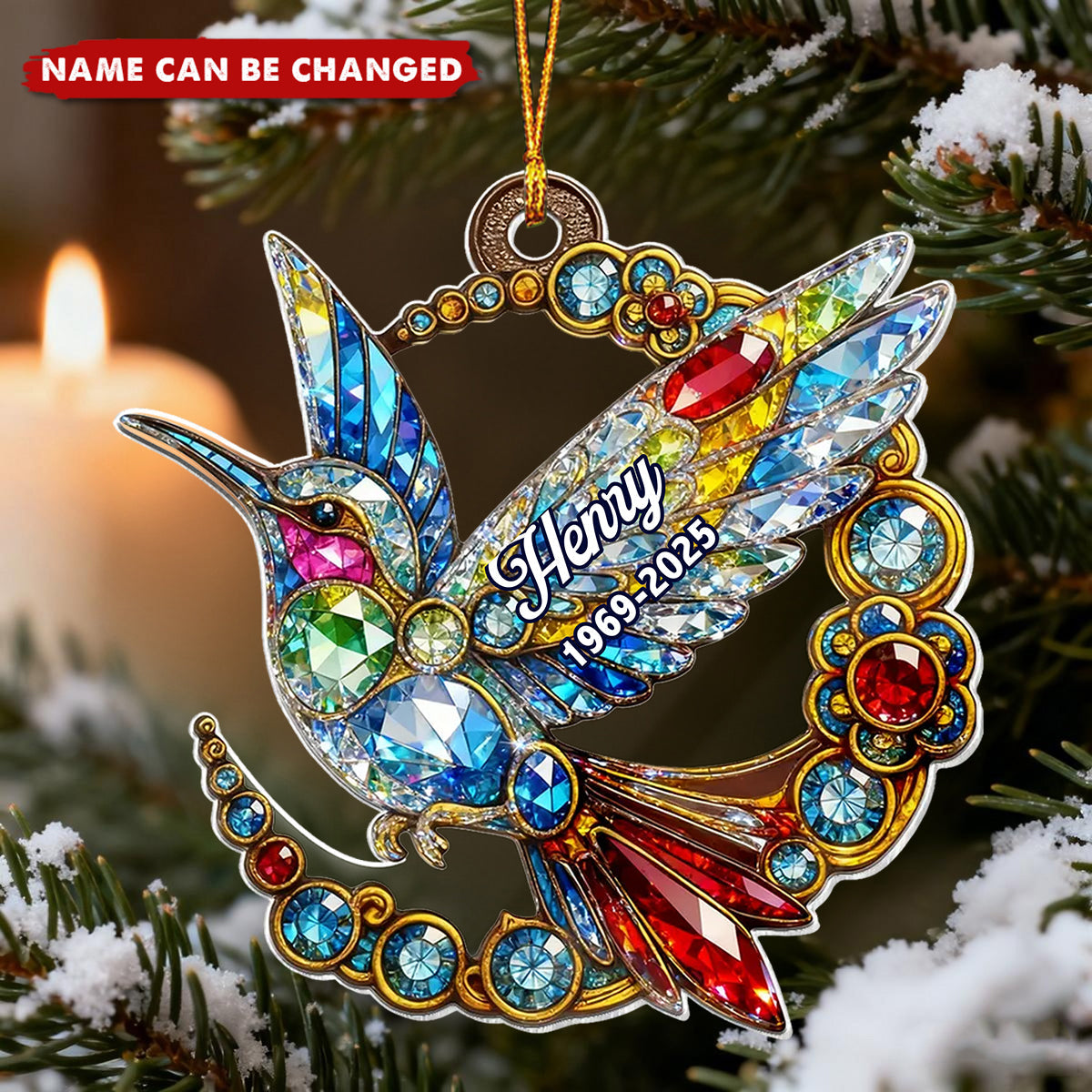 3D Crystal Effect Colorful Hummingbird Memorial - Personalized Acrylic Ornament - Remembrance Gift, Sympathy Gift