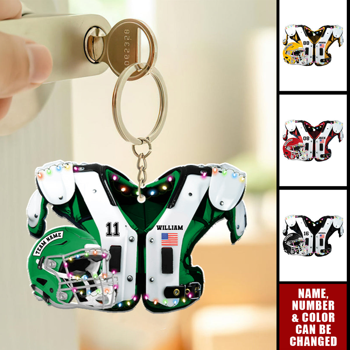 American Football Shoulder Pads and Helmet - Personalized Keychain