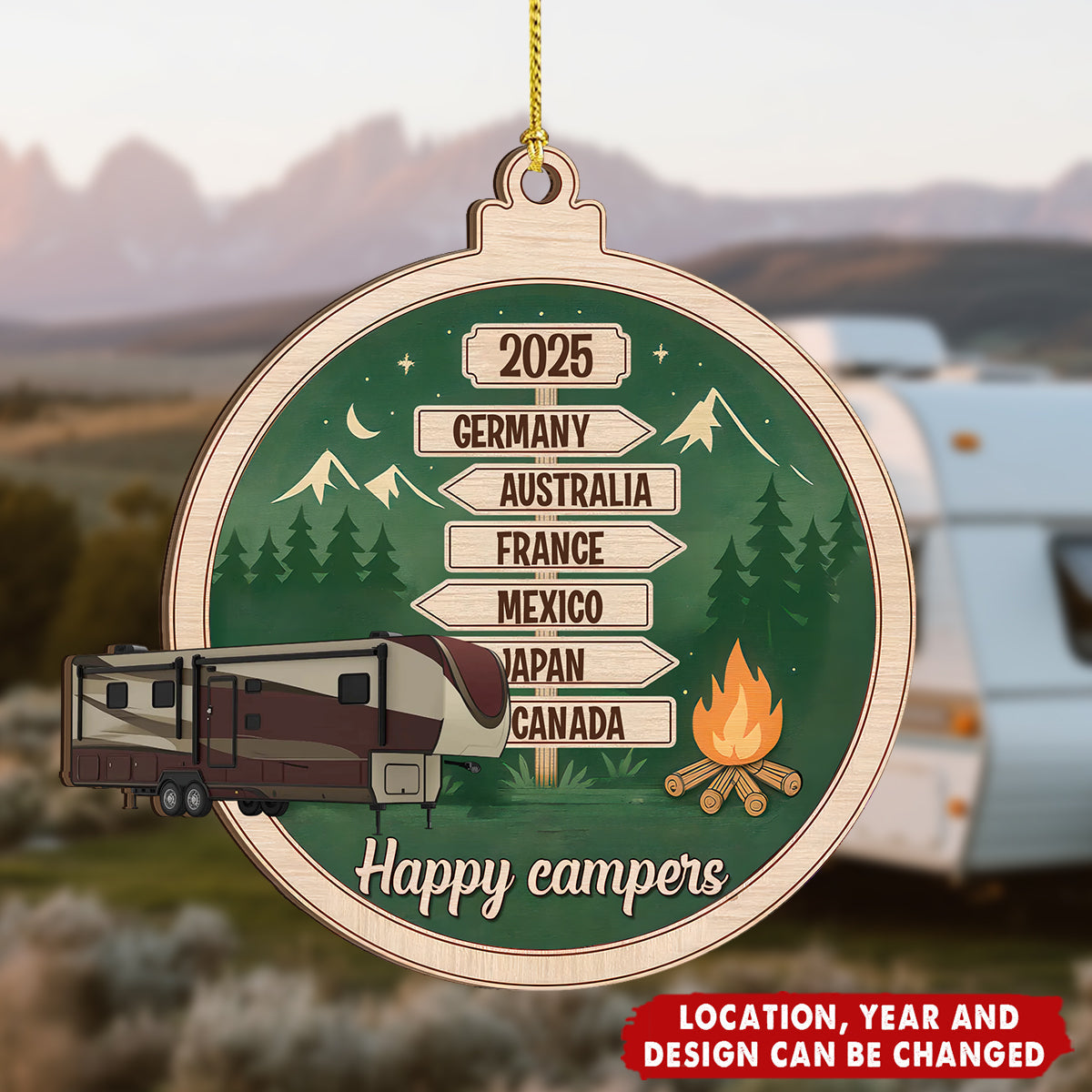 Camping Woodland Adventure - Personalized Wooden Ornament