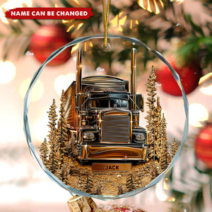 Best Truck Driver - Personalized Trucker Round Shaped Glass Ornament