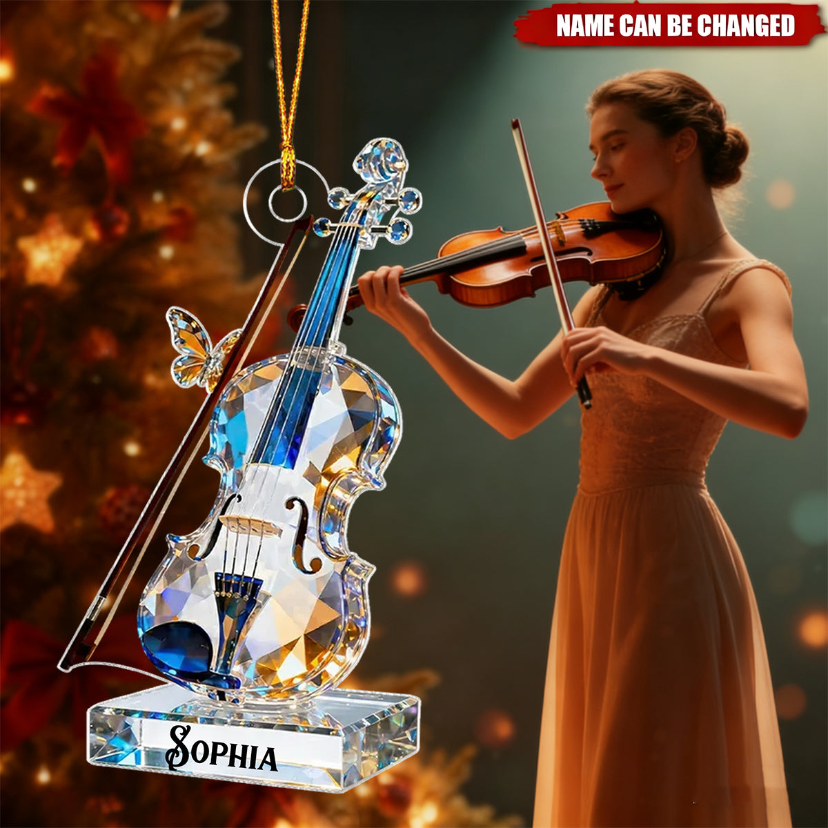 Violin Music Crystal Effect - Personalized Acrylic Ornament - Unique Christmas Gift For Violinist