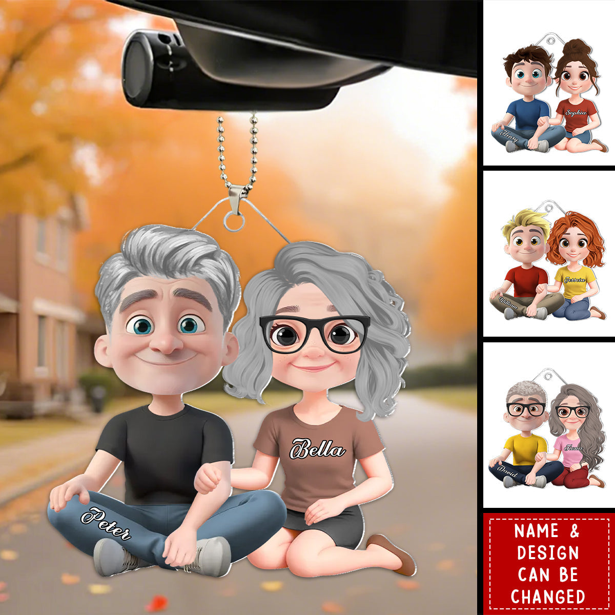 Couple Cartoon Forever Love - Personalized 3D Inflated Effect Acrylic Car Ornament
