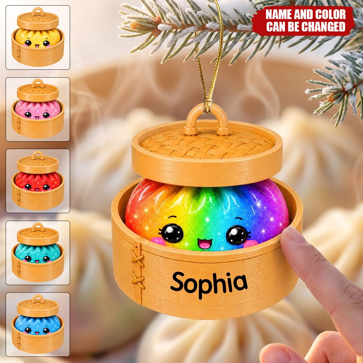Personalized Christmas Dumpling Ornament – Custom Name Cute Squishy Bao Bun Gift