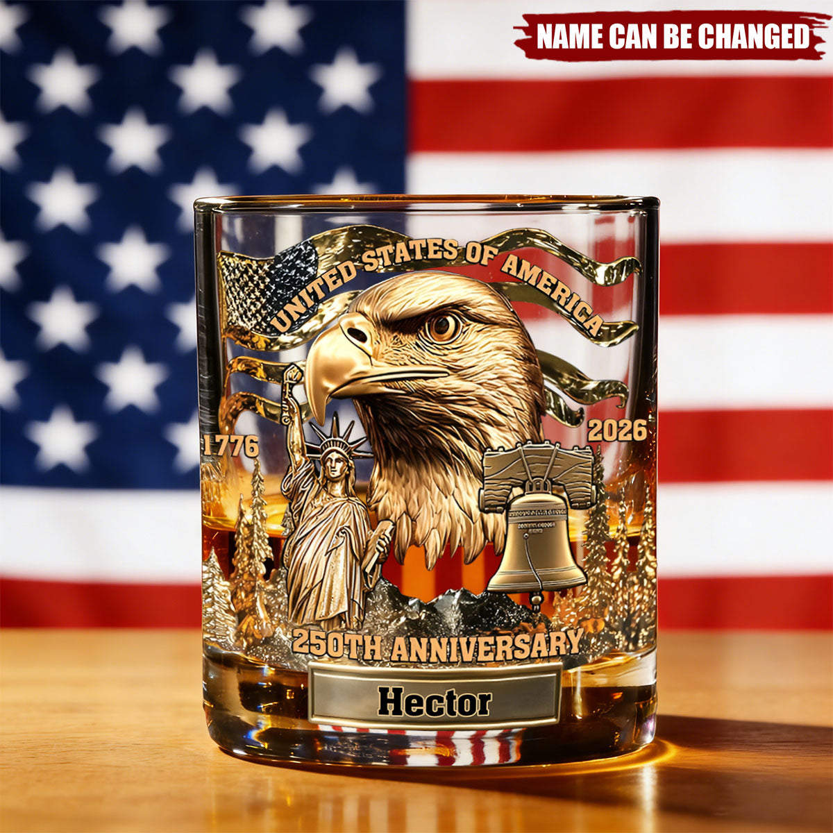 USA 250th Anniversary - Personalized Whiskey Glass,  Patriotic Cup Gift For Him