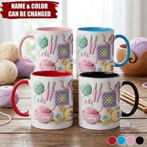 Yarn Balls And Crochet Hooks, Personalized Custom Accent Mug, Gift For Crafters