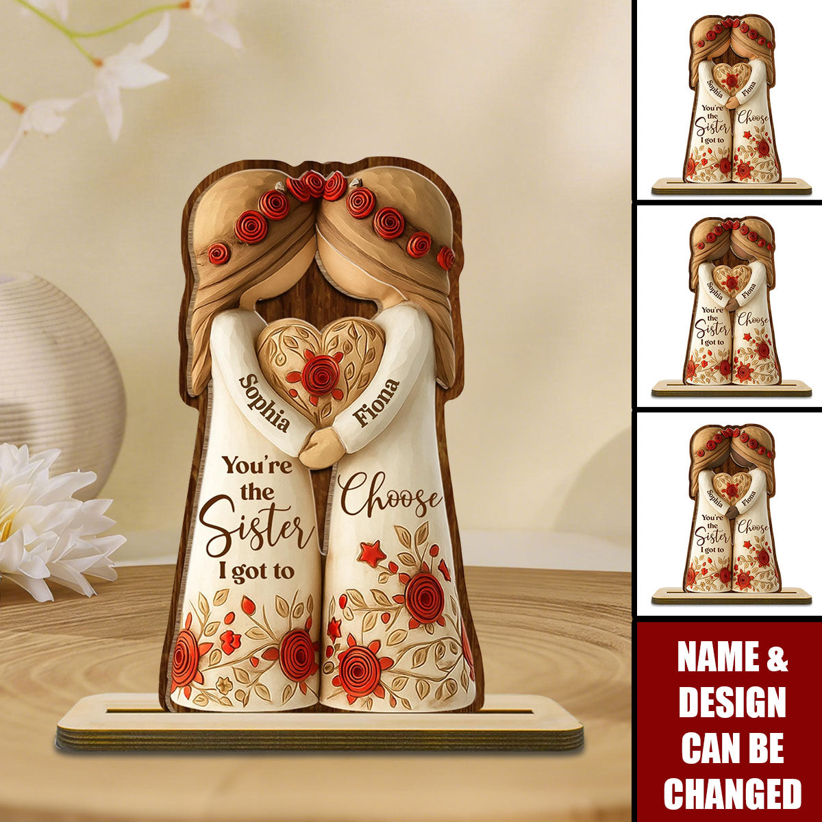 You're The Sister I Got To Choose With Roses And Heart,Custom Wood Plaque,Gift For Sisters