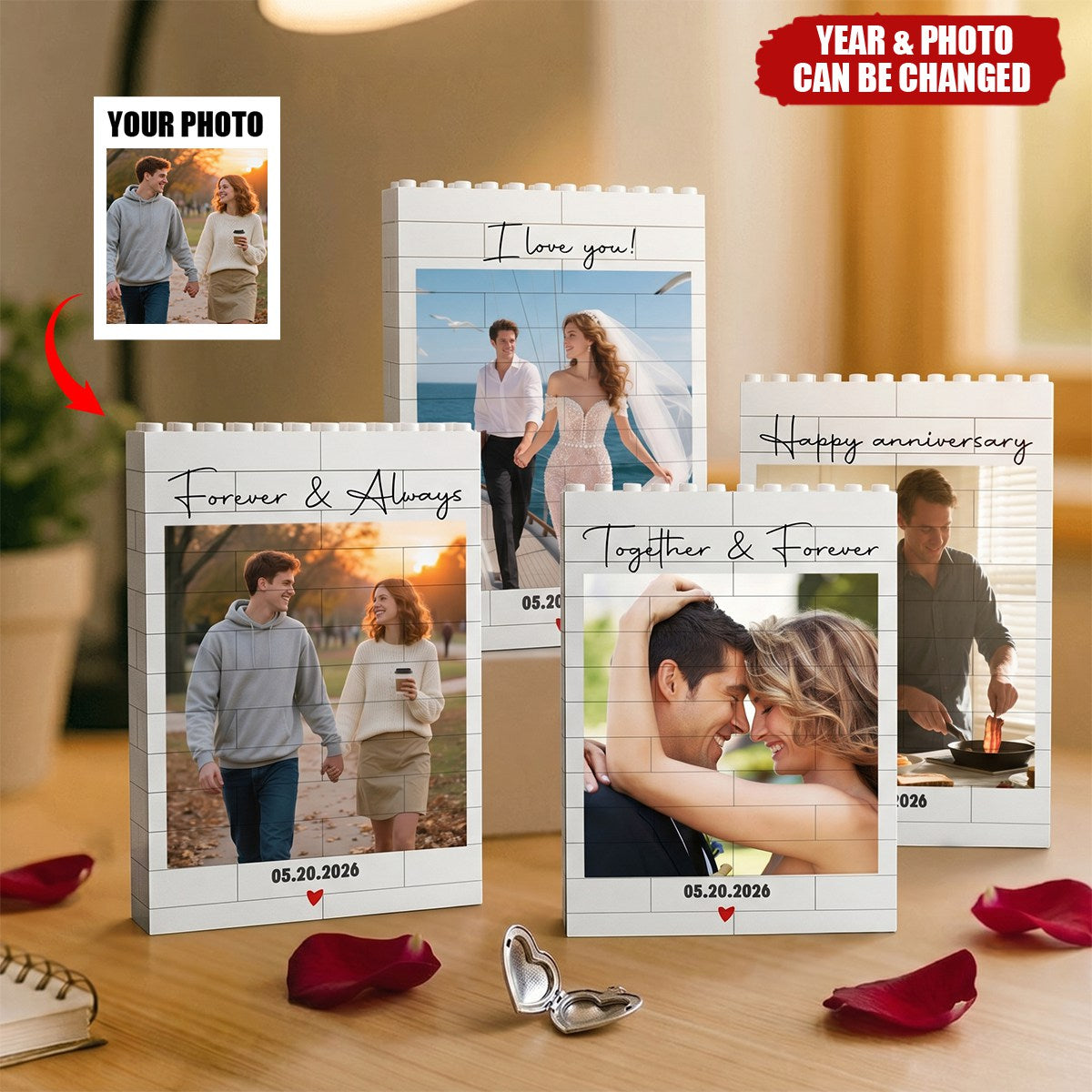 Forever & Always Custom Photo Anniversary Gift For Her, Him - Personalized Building Blocks