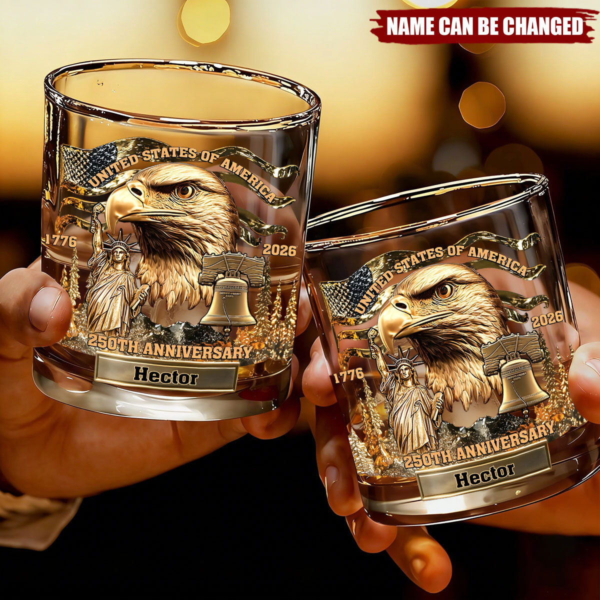 USA 250th Anniversary - Personalized Whiskey Glass,  Patriotic Cup Gift For Him