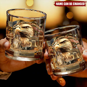 USA 250th Anniversary - Personalized Whiskey Glass,  Patriotic Cup Gift For Him