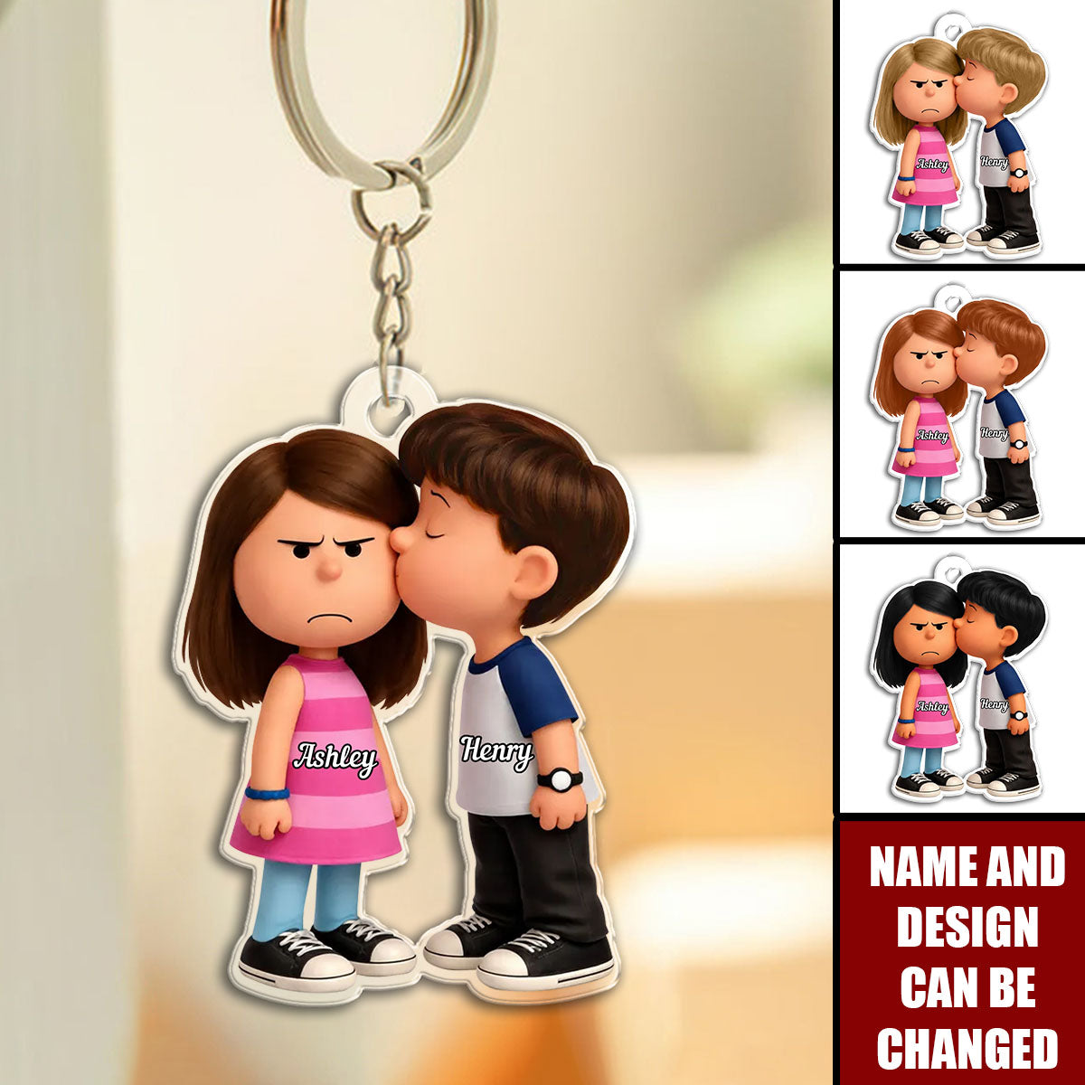 Cute Cartoon Couple - Personalized Keychain, Gift for Couple