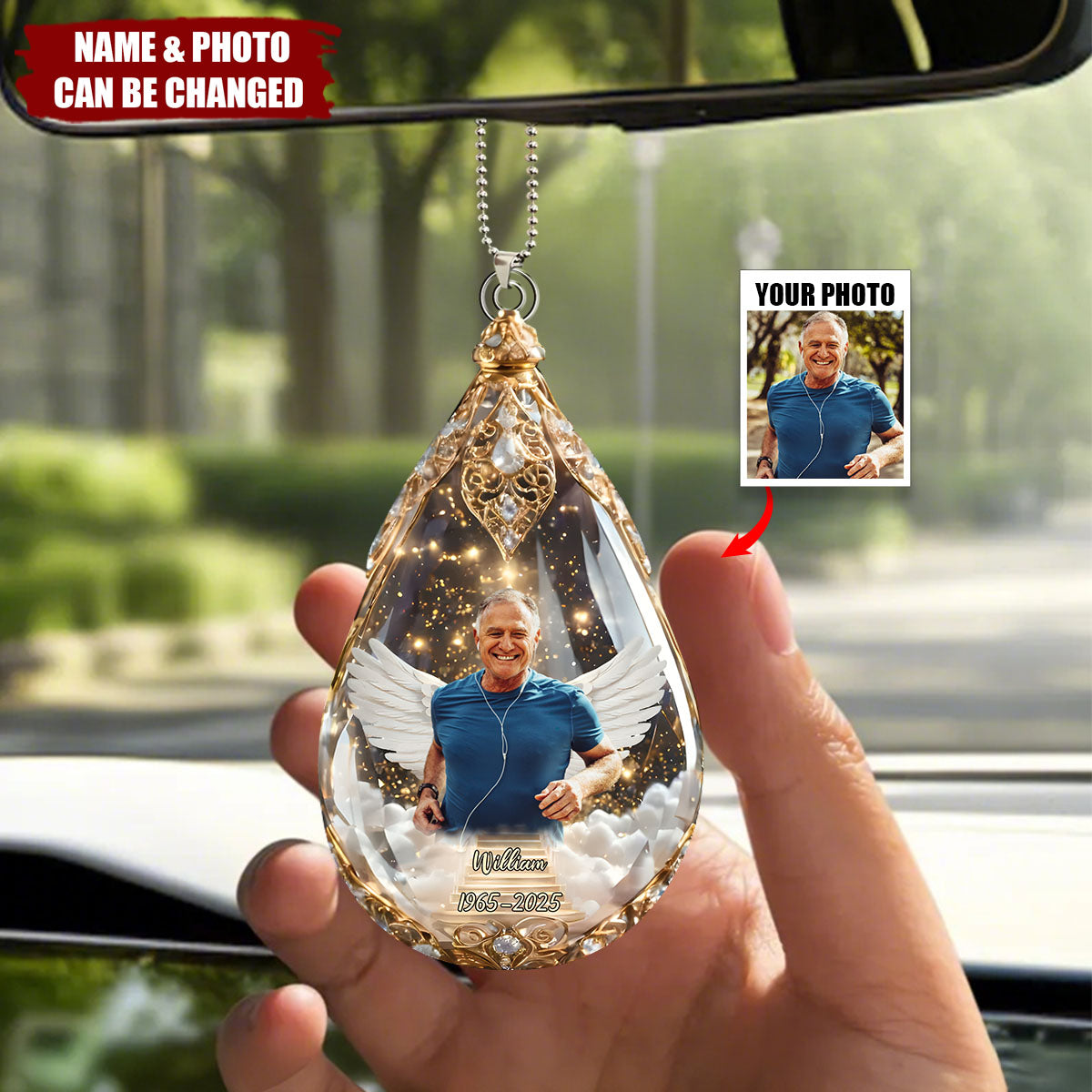 Custom Photo Car Ornament - Personalized Christmas Memorial Sympathy Gifts For Loss Of Mom, Dad