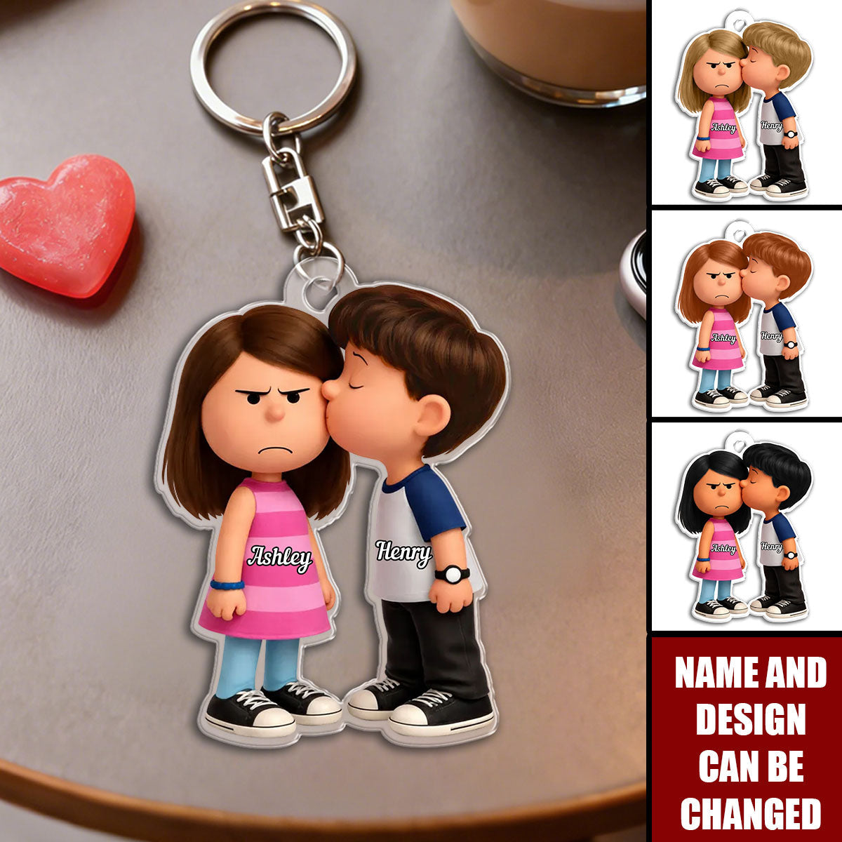 Cute Cartoon Couple - Personalized Keychain, Gift for Couple