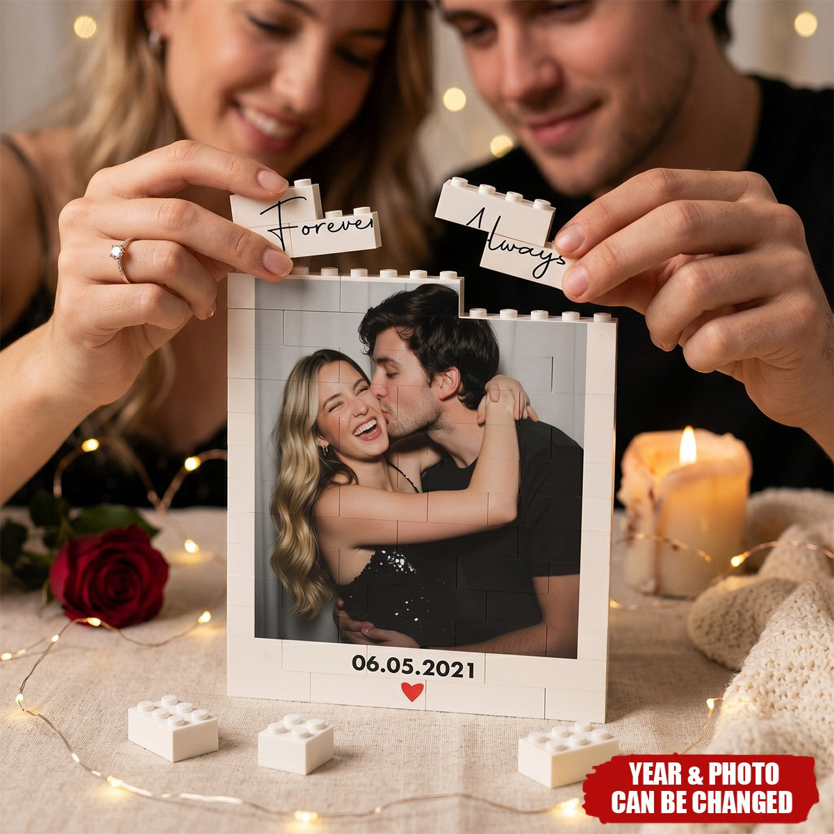 Forever & Always Custom Photo Anniversary Gift For Her, Him - Personalized Building Blocks