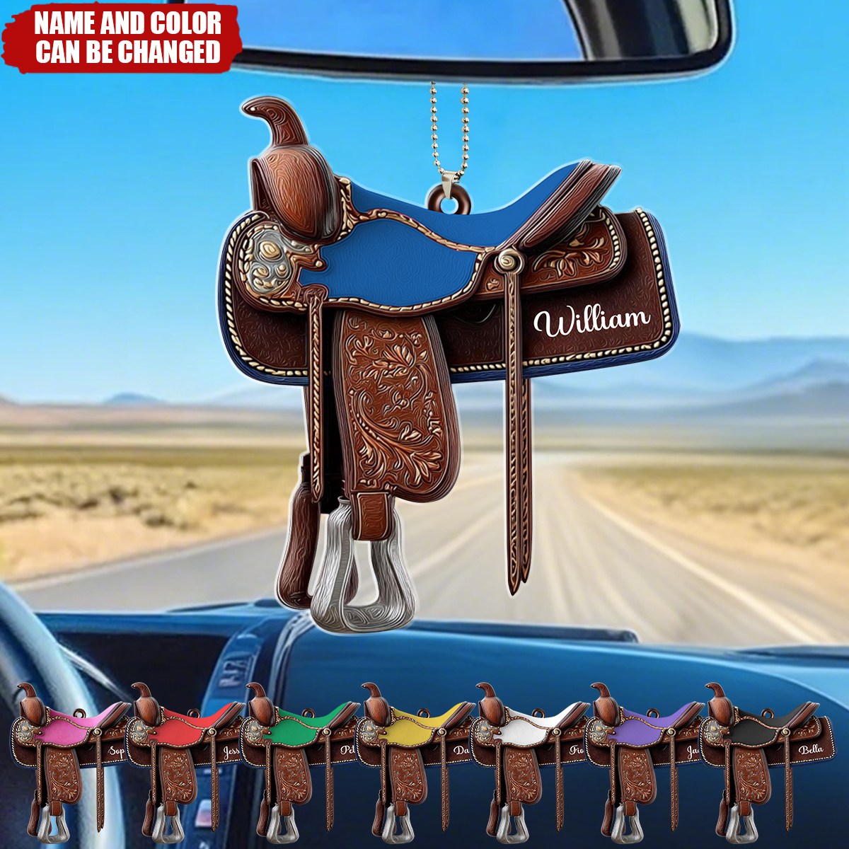 Custom Xmas Cowboy/ Cowgirl Western Horse Saddle Acrylic Car Ornament