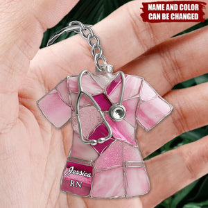 Sea Glass Nurse Scrub - Personalized Acrylic Keychain