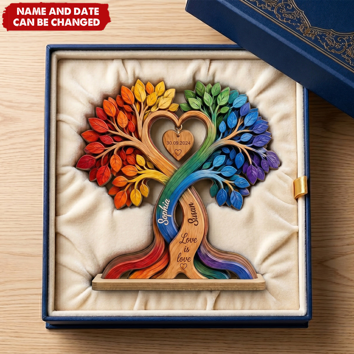 LGBT Couple Heart Tree - Personalized 2-Layered Wooden Plaque - Anniversary Gift for Him, Gift for Her