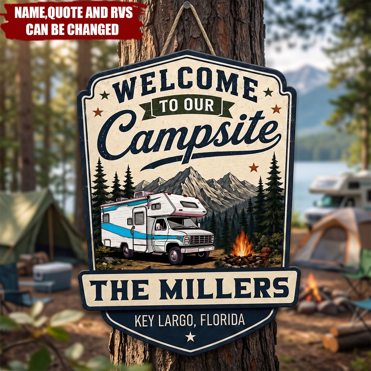 Welcome To Our Campsite - Personalized Wood Sign