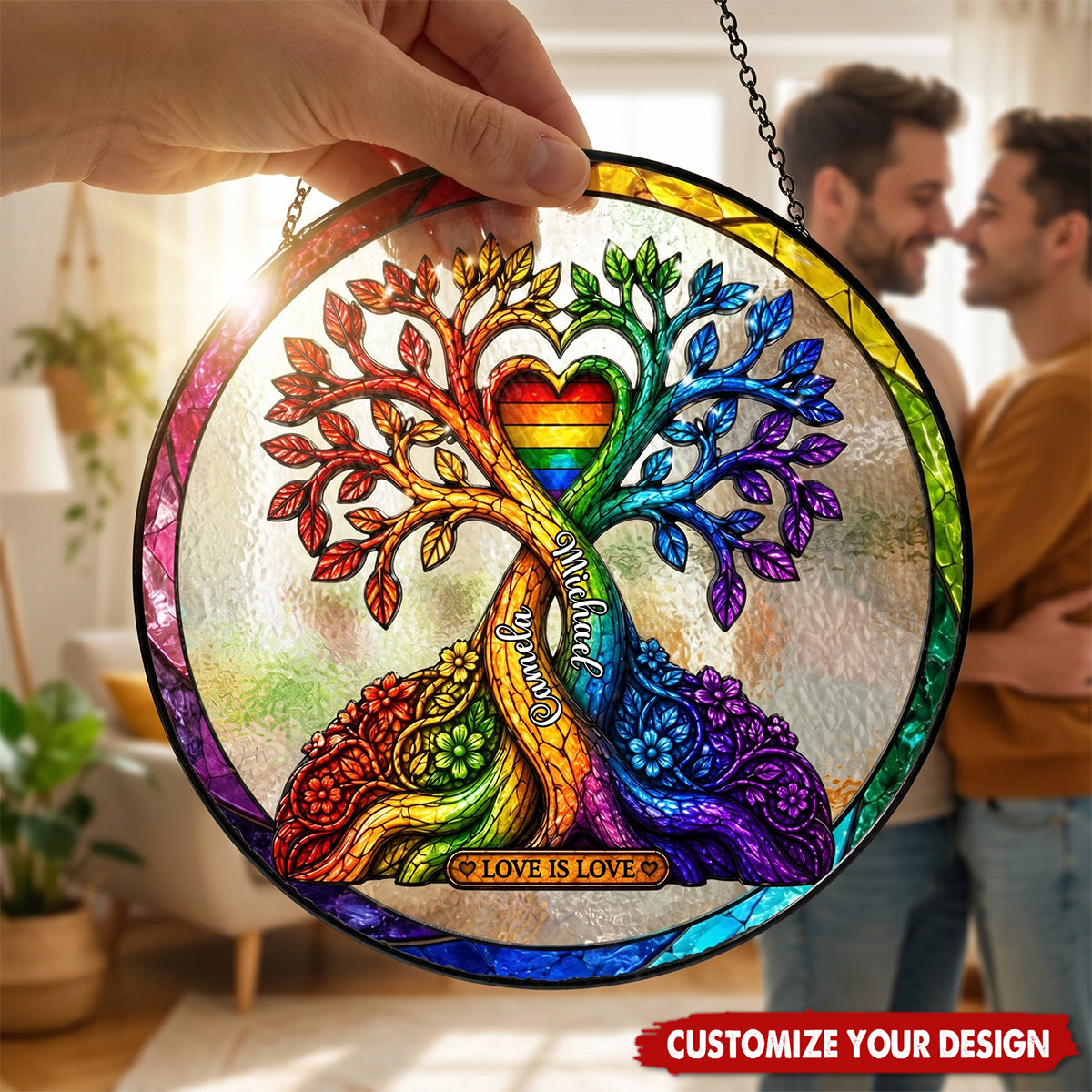 Personalized LGBT Tree of Love Suncatcher - Rainbow Pride Window Hanging