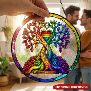 Personalized LGBT Tree of Love Suncatcher - Rainbow Pride Window Hanging