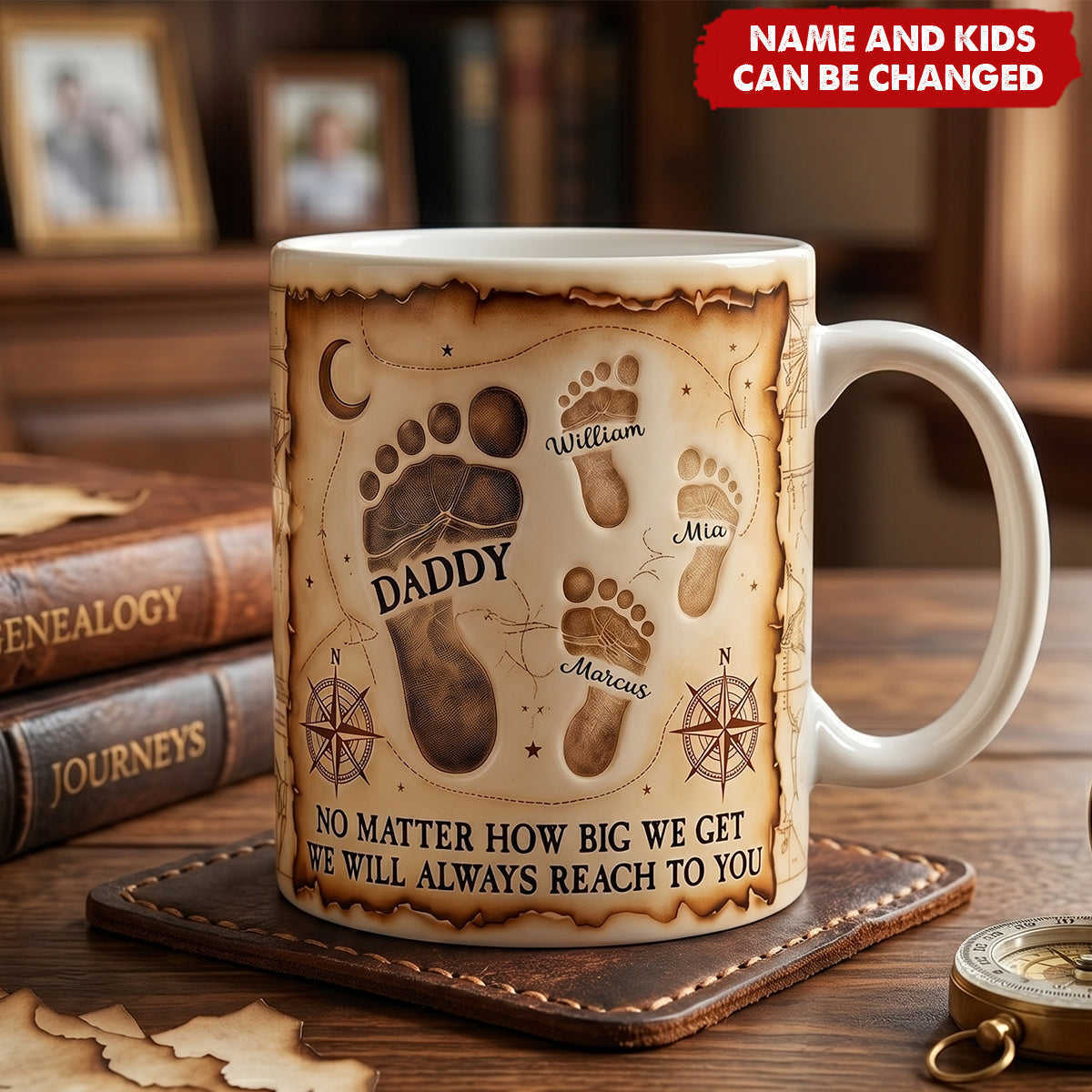 Dad Footprint  - Personalized Custom Coffee Mug, Gift For Dad
