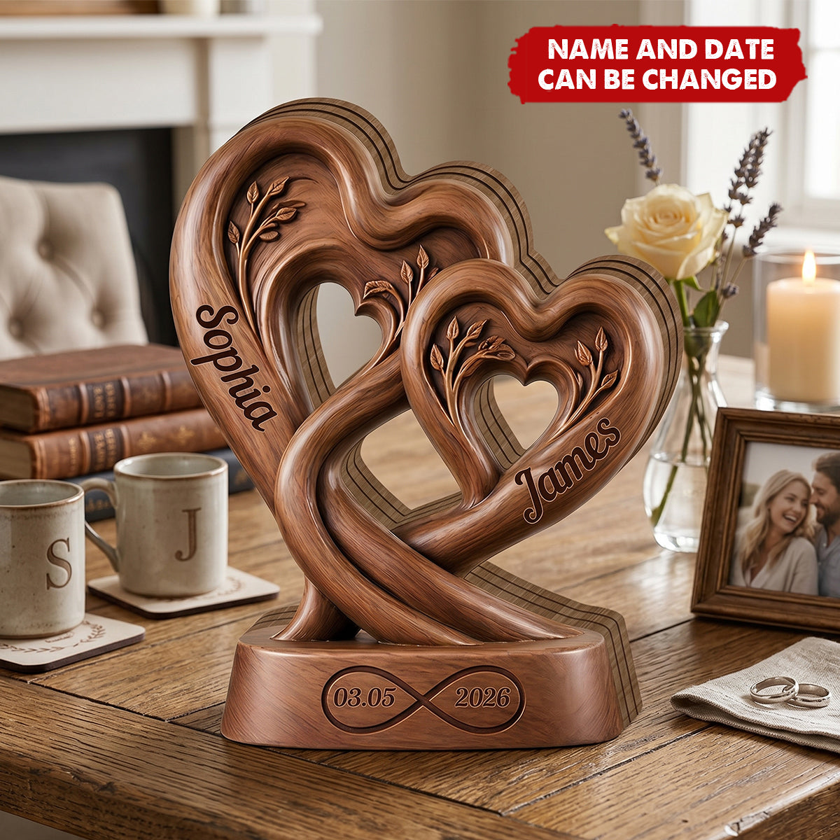 Infinity Heart - Personalized Wooden 4-Layer Block