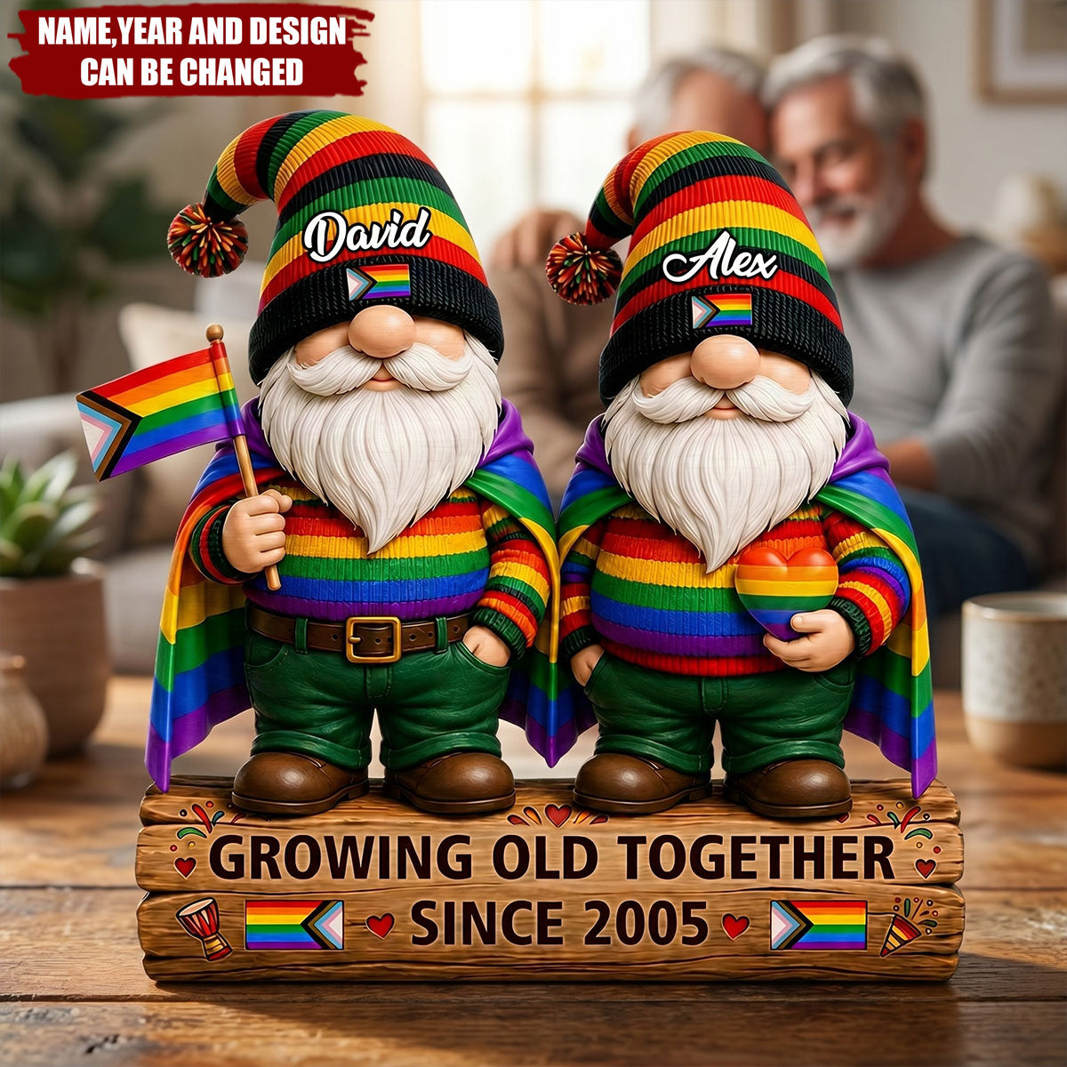Growing Old Together Since – Personalized Wooden Block, Unique 2D Layered Home Decor