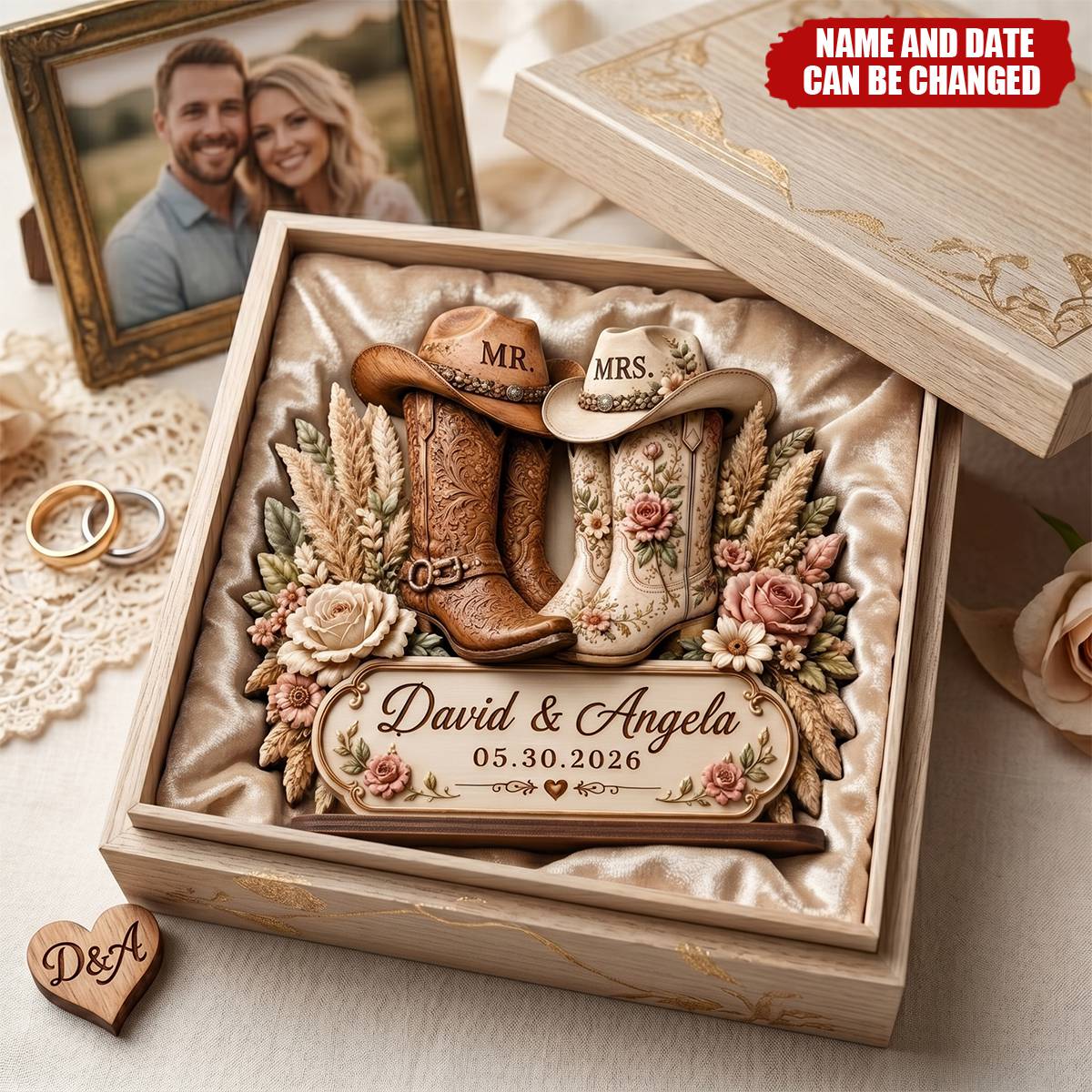 Rustic Anniversary Wedding - Personalized Cowboy Boots Wooden Plaque