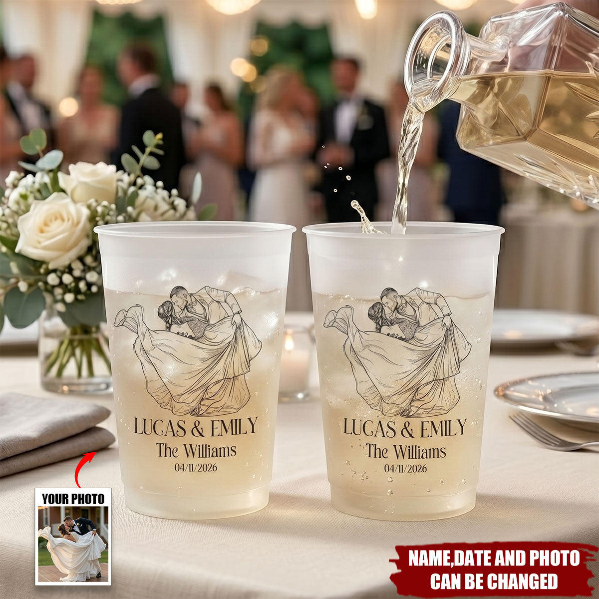 Custom Couples Photo, Wedding Reception Favors, Engagement Party - Personalized Cups