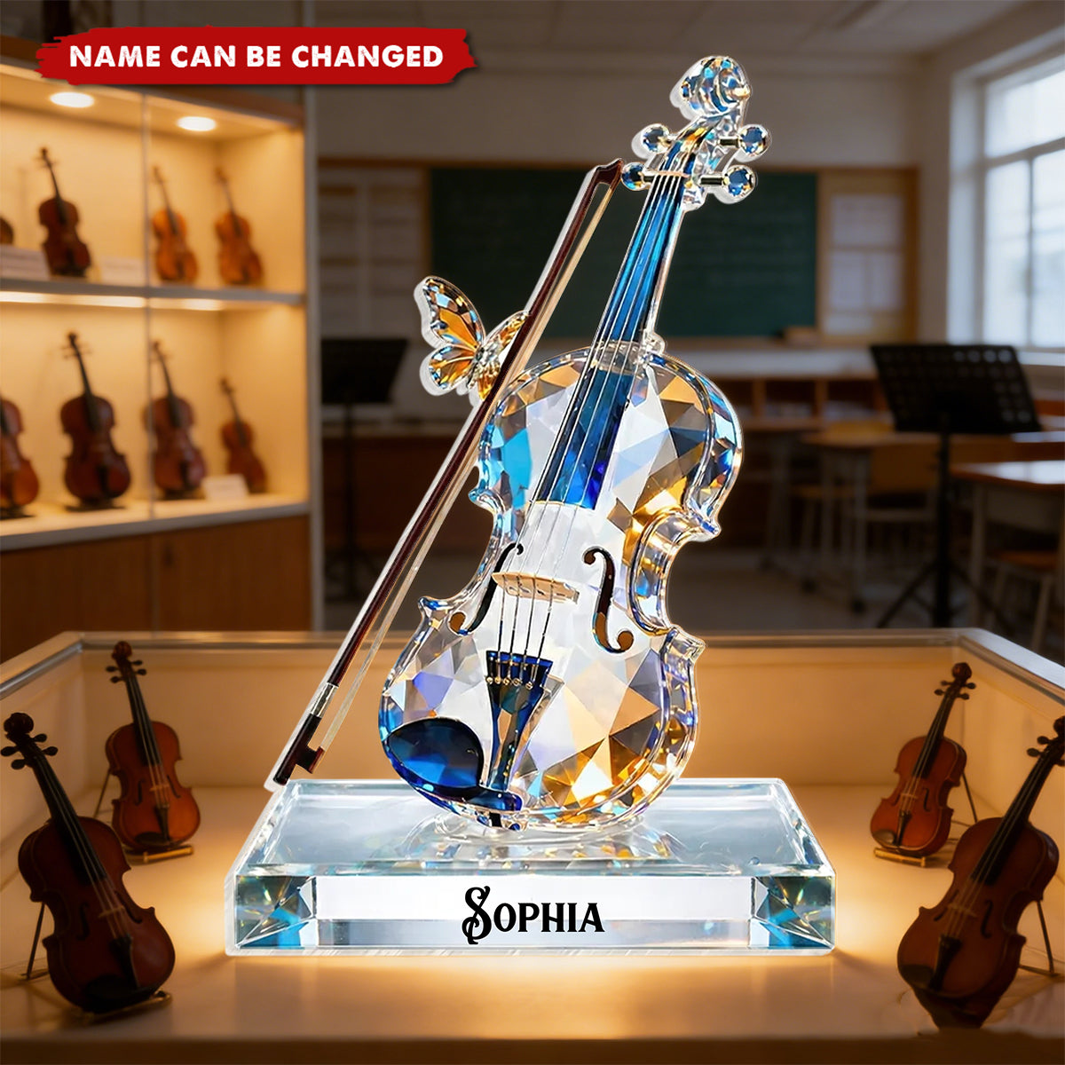 Violin Music Crystal Effect - Personalized Acrylic Block Plaque - Unique Gift For Violinist
