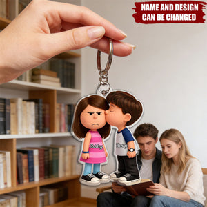 Cute Cartoon Couple - Personalized Keychain, Gift for Couple